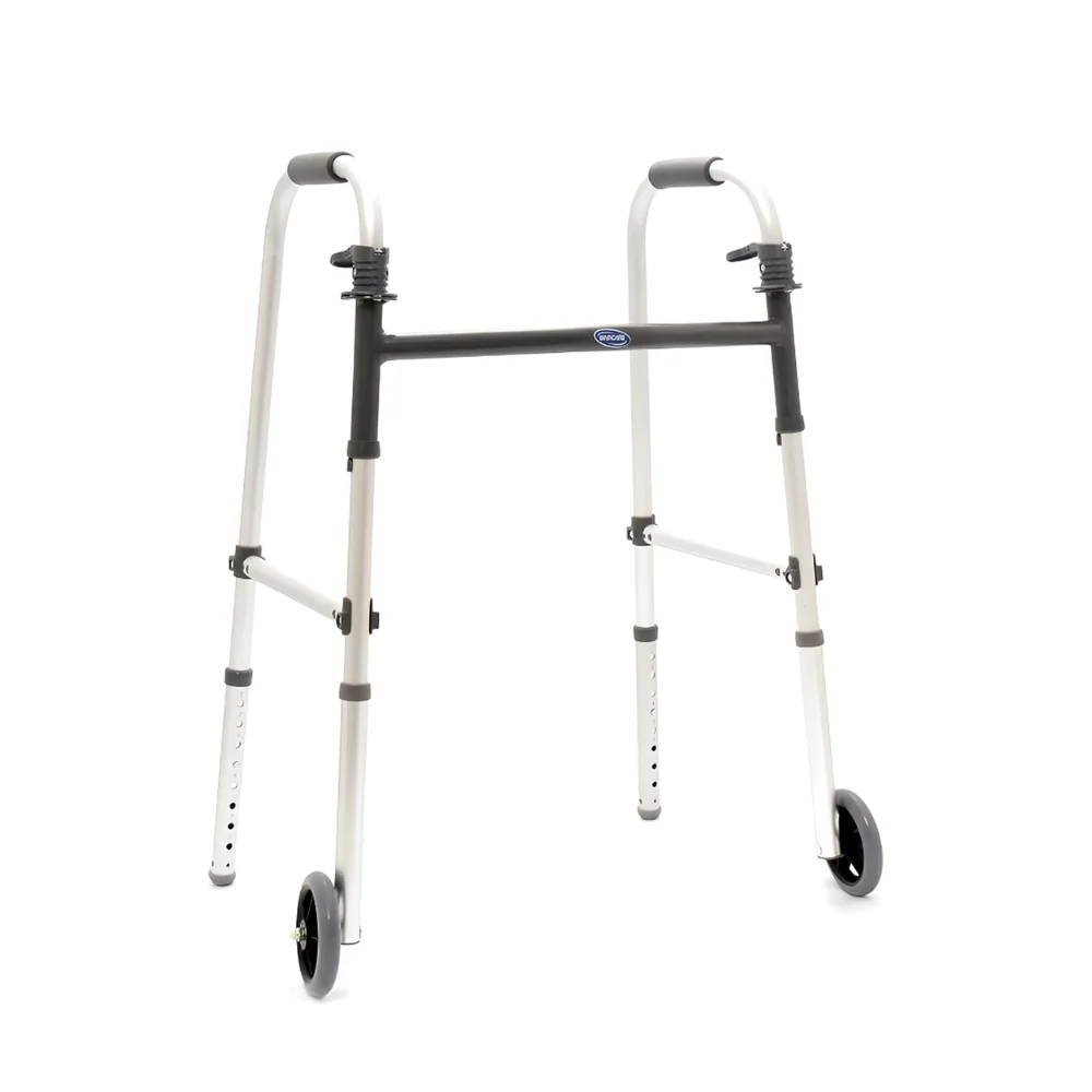 Folding zimmer frame walker with front wheels