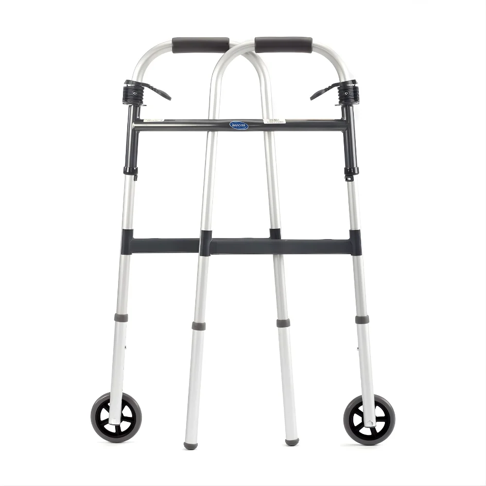 Zimmer frame with wheels folded flat